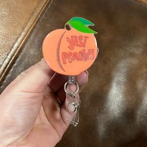 Just peachy Georgia peach pink summer fruit badge reel
